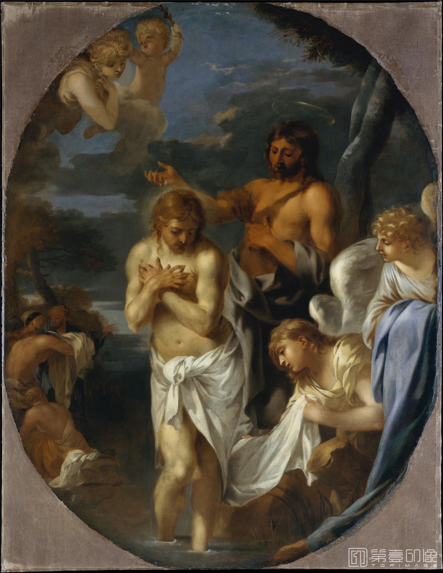 油画-美国纽约大都会美术馆油画藏画-Sébastien BourdonThe Baptism of Christ-1921
